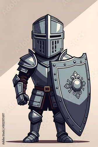 Illustration of a knight in armor with a shield