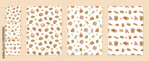 Trendy craft gift box seamless pattern in flat design style. Kraft paper package and present repeat in this collection, perfect for xmas wrapping or holiday background concepts.