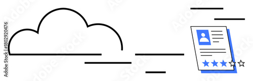 Minimalist cloud and digital profile card with a four-star rating. Ideal for technology, cloud storage, data analysis, user rating, recruitment, online reviews, digital profiles, simple flat metaphor