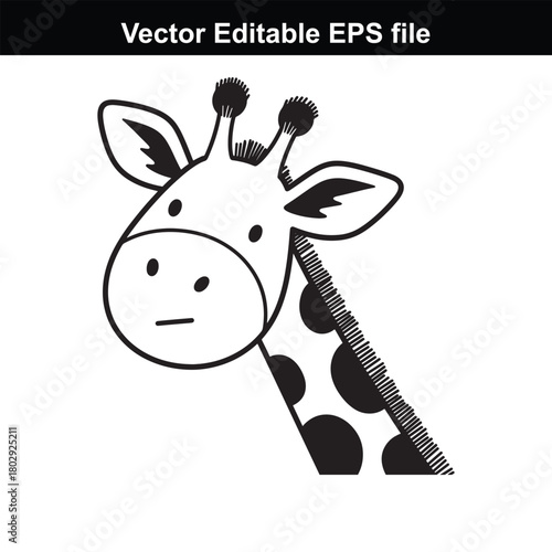 A simple cartoon drawing of a giraffes head and neck, isolated on