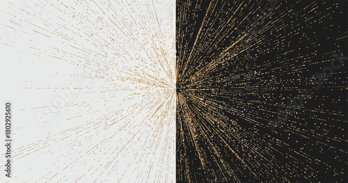 Abstrakcyjna grafika wektorowa przedstawiająca kontrastowe rozbłyski światła i ciemności w dynamicznym podziale.