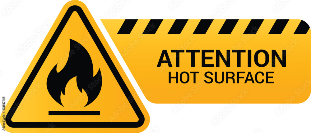 Obraz premium Caution heat material sign with flame icon for industrial safety use