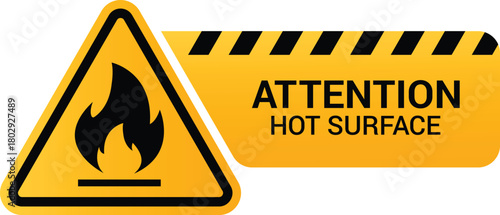 Caution heat material sign with flame icon for industrial safety use