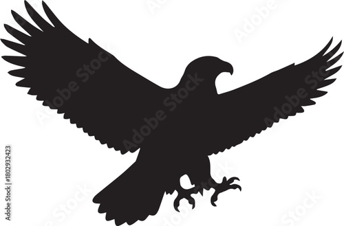 Silhouette vector illustration of eagle soaring with wide spread wings and sharp claws
