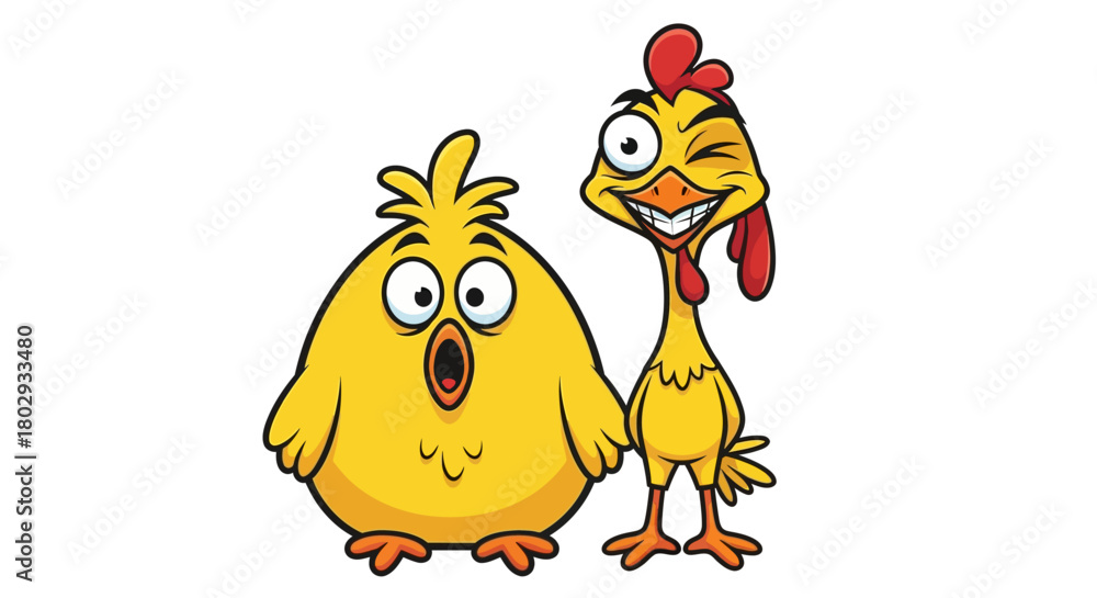 Fototapeta premium Funny Cartoon Chicken and Chick Illustrations Playful Farm Birds for Creative Designs
