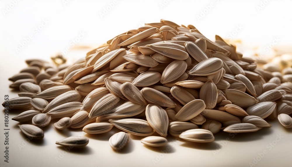 Obraz premium large pile of sunflower seeds shells scattered vitality white earthy