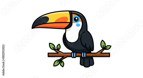 Sad Toucan on Branch Cartoon Illustration for Graphic Design and Decoration