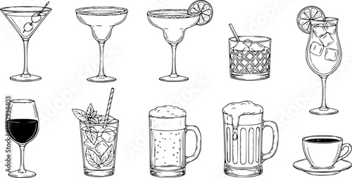 Collection of Hand Drawn Cocktail and Drink Illustrations
