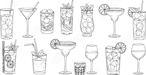 Collection of Hand Drawn Cocktail and Drink Illustrations
