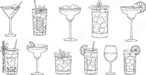 Collection of Hand Drawn Cocktail and Drink Illustrations
