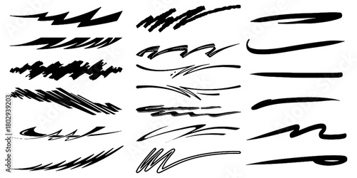 Line brush marker, pen, pencil stroke vector. Line brush marker scribble sketch underline. Hand drawn doodle pencil scratch mark. Scrawl texture underline effect. Vector illustration.