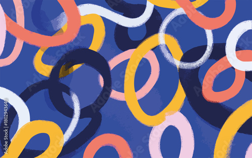 Dynamiczny, abstrakcyjny wzór wektorowy z kolorowymi, falującymi liniami na głębokim niebieskim tle, idealny do nowoczesnych projektów graficznych i tła.