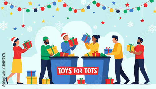 "Toys for Tots" nonprofit charity card design, vector, banner, poster