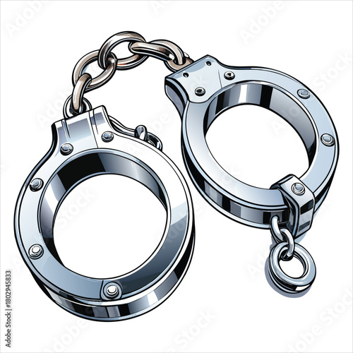  Metal handcuffs connected by a chain