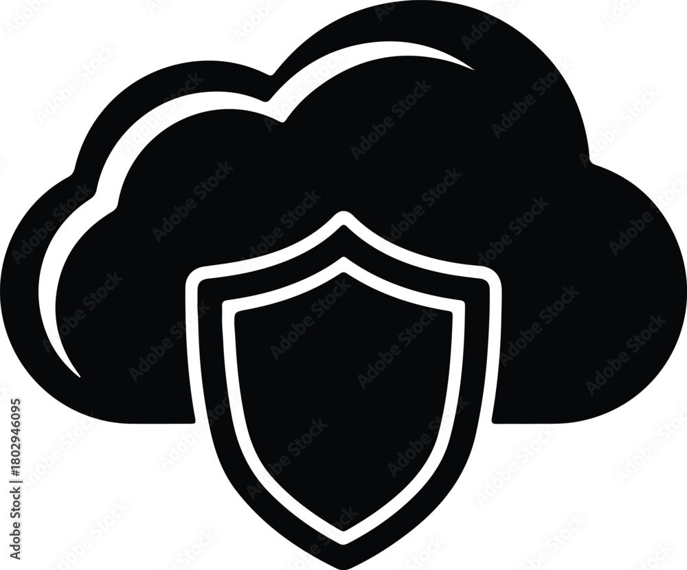 Fototapeta premium Illustration cloud computing security shield data protection silhouette vector