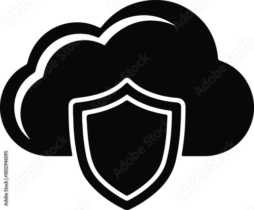 Illustration cloud computing security shield data protection silhouette vector