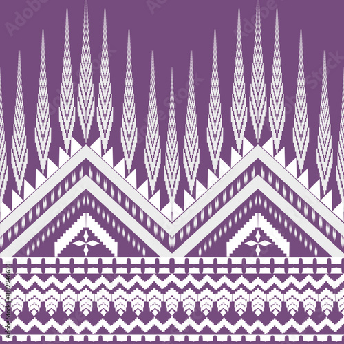 Violet and white ethnic chevron architecture featuring tapered arrow columns and intricate pixel bands for fashion decor