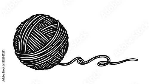 Vector illustration of ball of yarn with a trailing thread, isolated on transparent background 