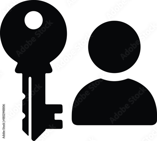Illustration user account access with key silhouette vector