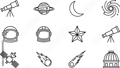 Astronomy line icons collection Vector