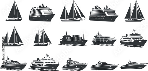Watercraft icons set Vector