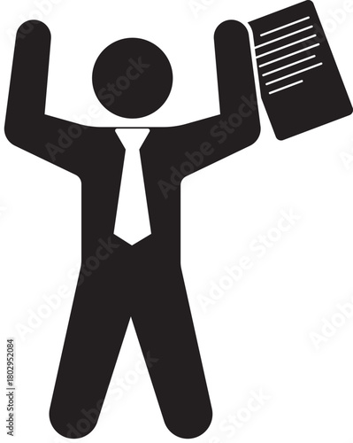 Businessman cheering with a signed document in hand