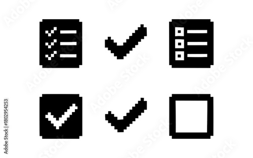 Pixel art checklist icons with checkmarks and boxes