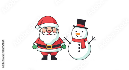 Festive Cartoon Characters Santa Claus and Snowman Illustration for Holiday Greetings