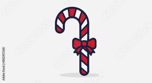 Festive Red and White Striped Candy Cane with a Red Bow, Symbolizing Holiday Cheer and Sweet Treats