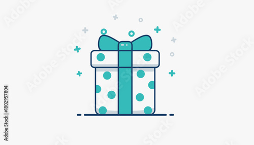 Gift box with polka dots and ribbon, decorated with sparkles, isolated on a white background, celebrating an event, a surprise, or a holiday