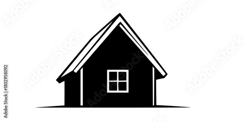 Minimalist Cabin House Unadorned Simple Flat Vector Scene
