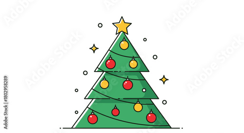 A Festive and Brightly Decorated Christmas Tree with Ornaments and a Star Topper, Evoking Holiday Cheer and Seasonal Celebration