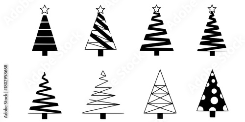 Geometric Christmas Tree Set Six Minimalist Flat Vector Icons
