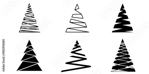 Geometric Christmas Tree Set Six Minimalist Flat Vector Icons