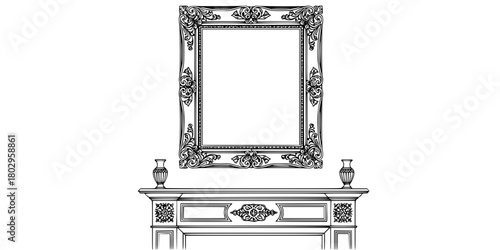 Minimalist Ornate Frame and Mantelpiece Flat Vector Scene
