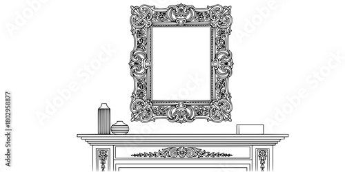 Minimalist Ornate Frame and Mantelpiece Flat Vector Scene
