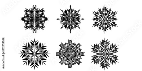 Nordic Geometric Snowflake Icon Set Abstract Flat Vector