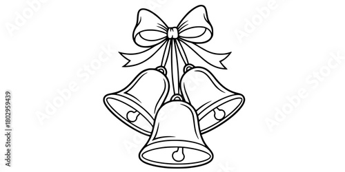 Stylized Christmas Bells Hanging with Bow Simple Line Art