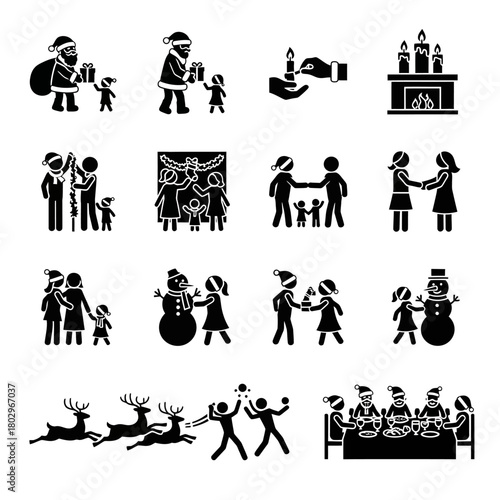 Christmas Icons Representing Family and Giving.