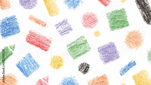 다양한 색상의 크레용 질감으로 그려진 추상적인 기하학적 패턴 배경