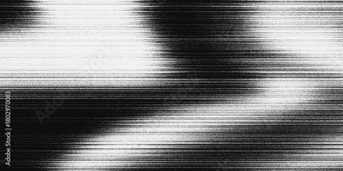 Black and white monochrome texture with the effect of intense fine horizontal lines, resembling TV signal interference, glitch, static, the impression of movement or video distortion.