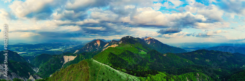 Alpine mountains - view from Golica peak in Karavanke range, Slovenia. Panora...