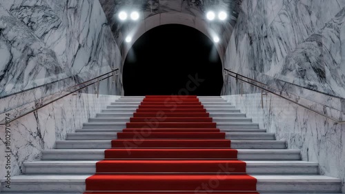 Ancient stone stairs leading up the red city wall to the stairway to the sky