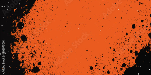 생생한 주황색 배경 위에 검은색 잉크가 튀어 역동적이고 거친 그랜지 질감을 만들어내는 추상적인 디자인 요소로, 현대적인 웹 디자인, 포스터, 배너 등 다양한 프로젝트에 활용하기 좋습니다.