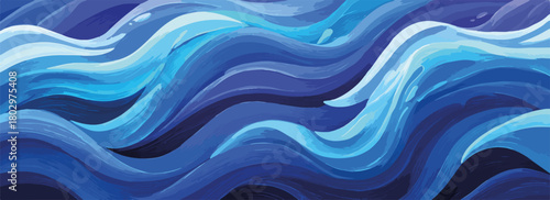시원하고 깊은 바다의 물결을 표현한 듯한 다양한 푸른색조의 추상적인 파도 패턴이 역동적으로 펼쳐지는 아름다운 배경 디자인입니다.