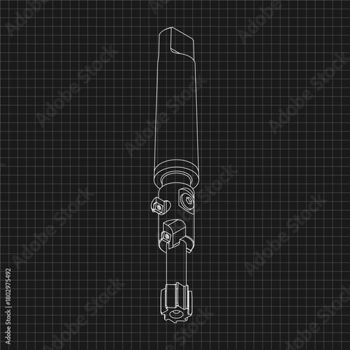 Mechanical engineering drawings. Tap tools, borer. Technical Design. Cover. Blueprint. Step Cutting Tool with Countersinking Function. Technical 3D Vector Illustration