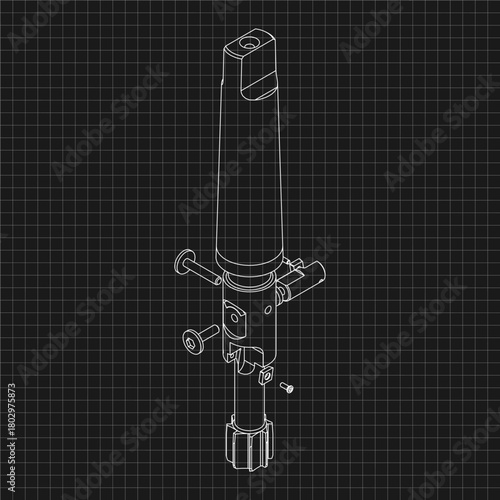 Mechanical engineering drawings. Tap tools, borer. Technical Design. Cover. Blueprint. Step Cutting Tool with Countersinking Function. Technical 3D Vector Illustration