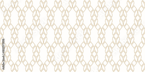 Golden minimal seamless pattern with outline shapes, ropes, mesh, net, grid, curved lattice. Subtle vector minimal geometric background. Gold and white texture. Abstract modern luxury repeated design