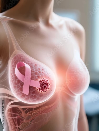 Breast Cancer Awareness Animation Showing Internal Tumor in Female Tissue