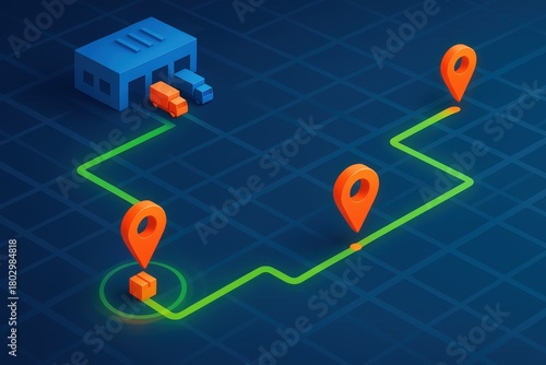 Streamlined Logistics Pathway with Vibrant Geolocation Markers Optimizing Delivery Efficiency for Modern Supply Chain Management and Operational Strategy